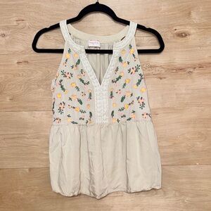 Boho Floral Embroidered Beige Blouse